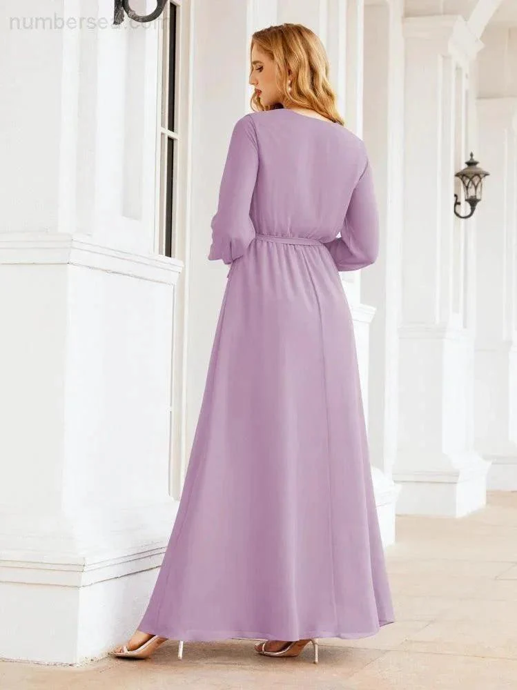 Sunnderly Women's Chiffon Bridesmaid Dress A line Long Sleeves Formal Evening Prom Gown for Wedding Guest SY28032 - Image 62