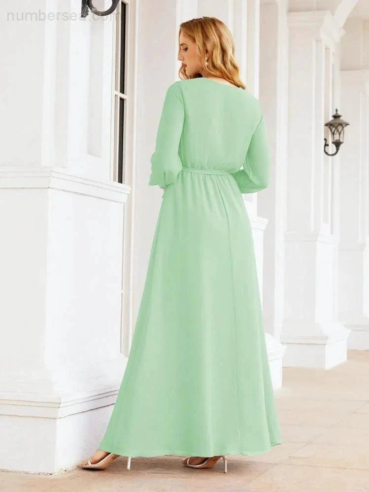 Sunnderly Women's Chiffon Bridesmaid Dress A line Long Sleeves Formal Evening Prom Gown for Wedding Guest SY28032 - Image 65