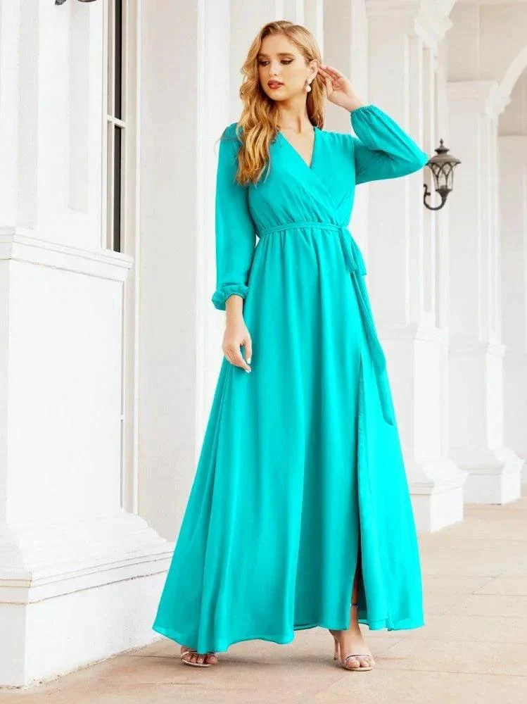 Sunnderly Women's Chiffon Bridesmaid Dress A line Long Sleeves Formal Evening Prom Gown for Wedding Guest SY28032 - Image 67