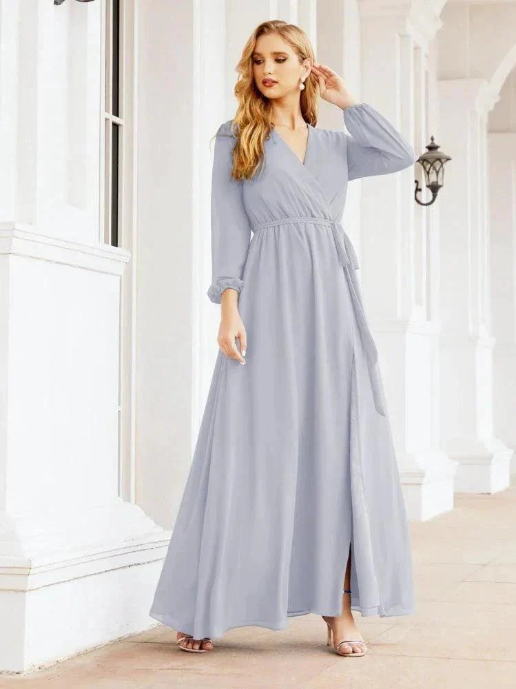 Sunnderly Women's Chiffon Bridesmaid Dress A line Long Sleeves Formal Evening Prom Gown for Wedding Guest SY28032 - Image 7