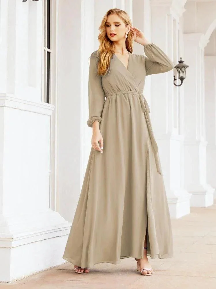 Sunnderly Women's Chiffon Bridesmaid Dress A line Long Sleeves Formal Evening Prom Gown for Wedding Guest SY28032 - Image 70