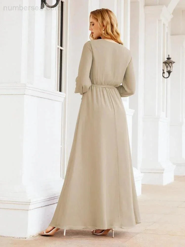 Sunnderly Women's Chiffon Bridesmaid Dress A line Long Sleeves Formal Evening Prom Gown for Wedding Guest SY28032 - Image 71