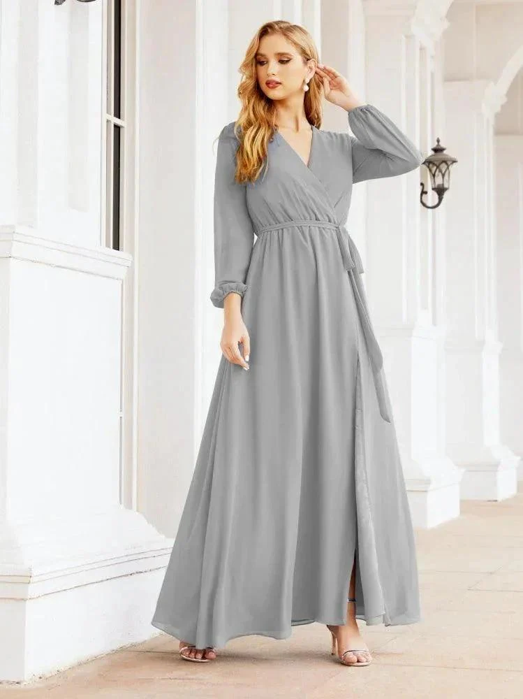 Sunnderly Women's Chiffon Bridesmaid Dress A line Long Sleeves Formal Evening Prom Gown for Wedding Guest SY28032 - Image 73