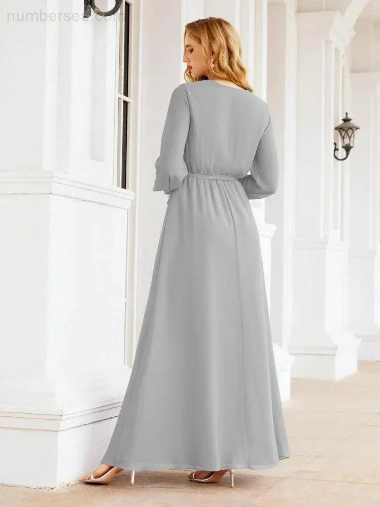Sunnderly Women's Chiffon Bridesmaid Dress A line Long Sleeves Formal Evening Prom Gown for Wedding Guest SY28032 - Image 74