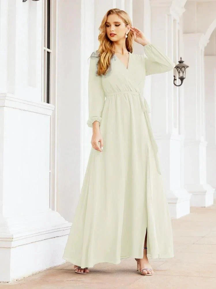 Sunnderly Women's Chiffon Bridesmaid Dress A line Long Sleeves Formal Evening Prom Gown for Wedding Guest SY28032 - Image 76