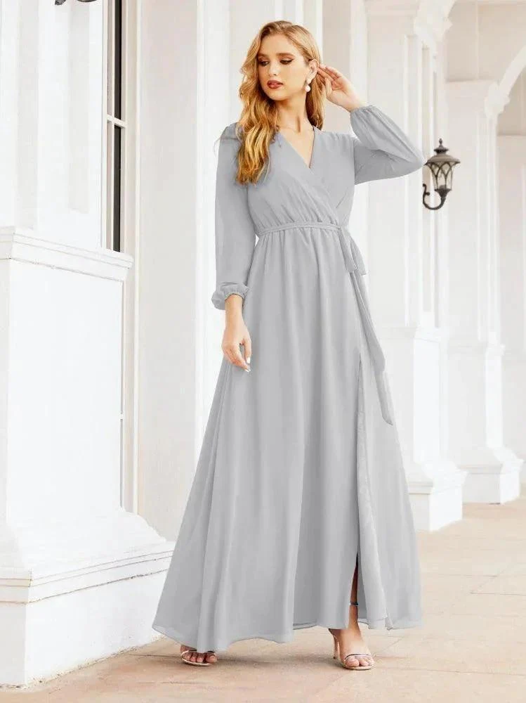 Sunnderly Women's Chiffon Bridesmaid Dress A line Long Sleeves Formal Evening Prom Gown for Wedding Guest SY28032 - Image 79