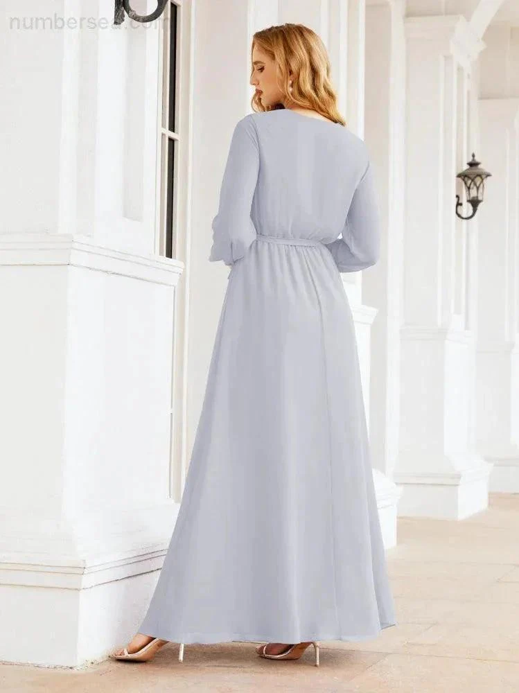Sunnderly Women's Chiffon Bridesmaid Dress A line Long Sleeves Formal Evening Prom Gown for Wedding Guest SY28032 - Image 8