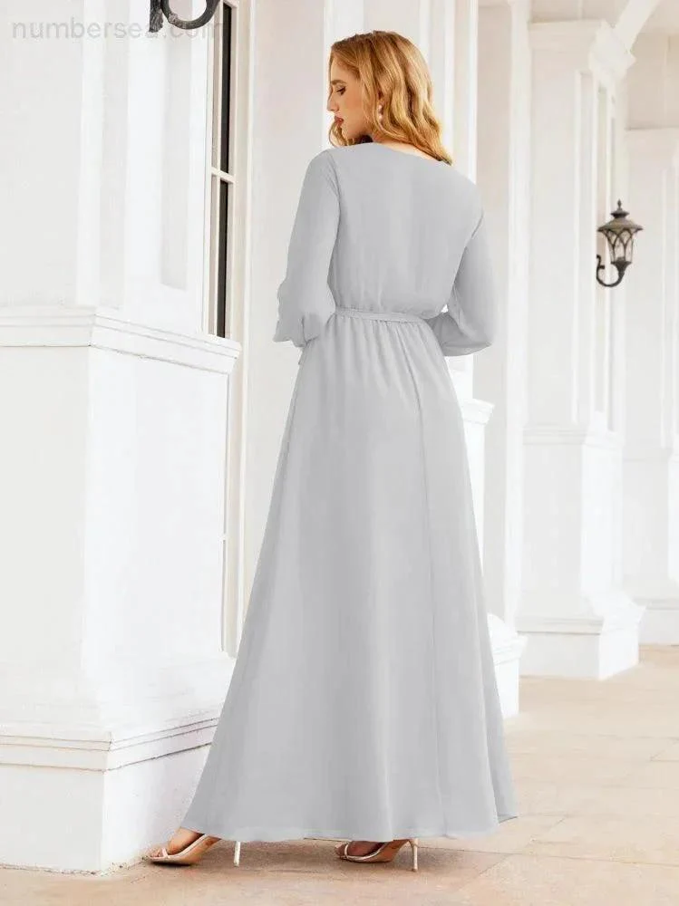 Sunnderly Women's Chiffon Bridesmaid Dress A line Long Sleeves Formal Evening Prom Gown for Wedding Guest SY28032 - Image 80