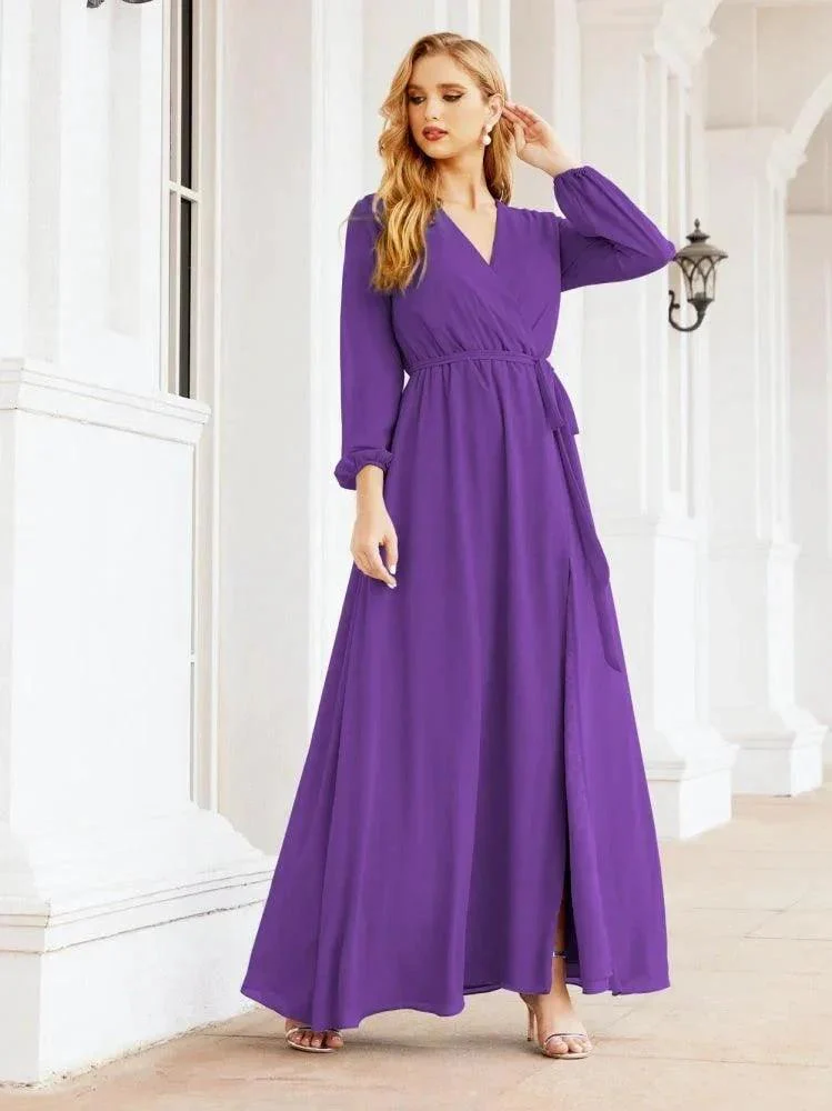 Sunnderly Women's Chiffon Bridesmaid Dress A line Long Sleeves Formal Evening Prom Gown for Wedding Guest SY28032 - Image 82