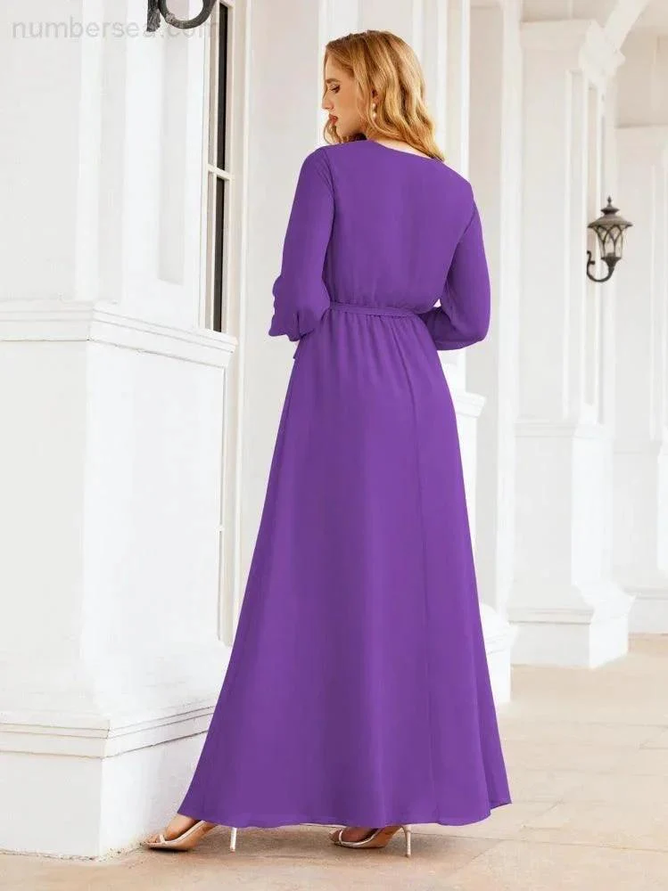 Sunnderly Women's Chiffon Bridesmaid Dress A line Long Sleeves Formal Evening Prom Gown for Wedding Guest SY28032 - Image 83