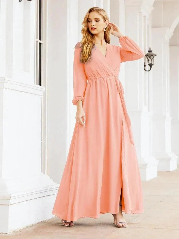 Sunnderly Women's Chiffon Bridesmaid Dress A line Long Sleeves Formal Evening Prom Gown for Wedding Guest SY28032 - Image 85