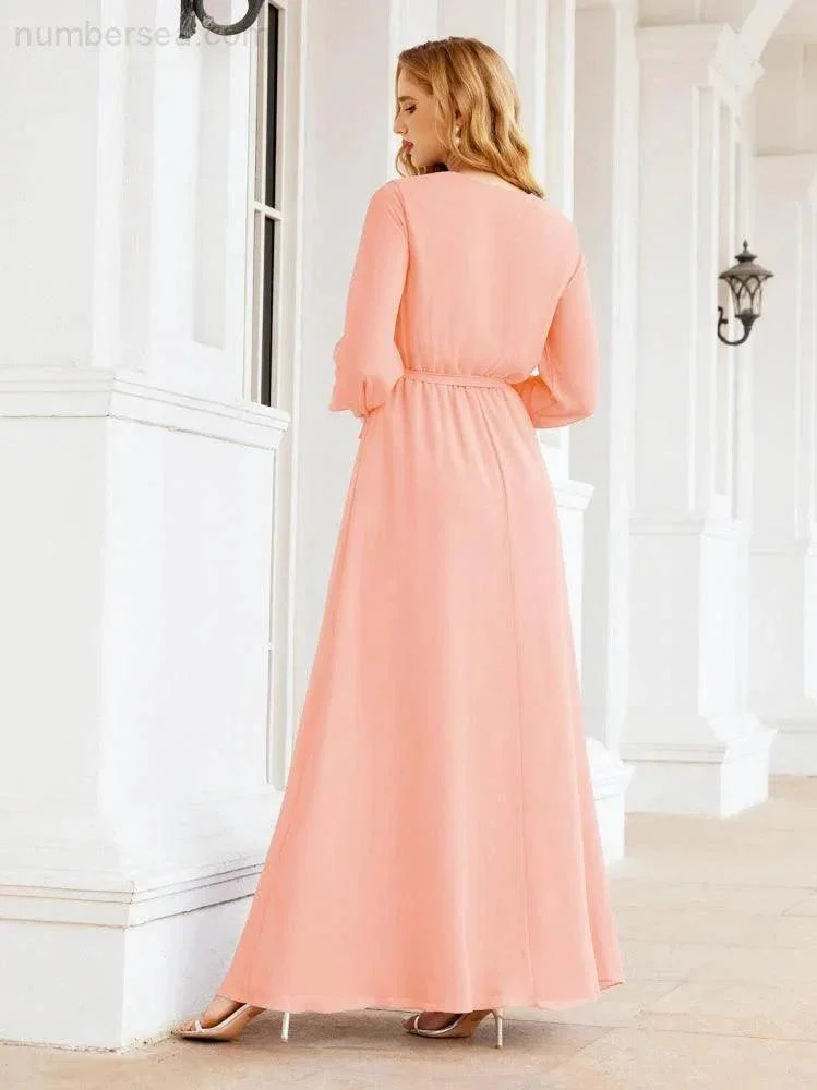 Sunnderly Women's Chiffon Bridesmaid Dress A line Long Sleeves Formal Evening Prom Gown for Wedding Guest SY28032 - Image 86