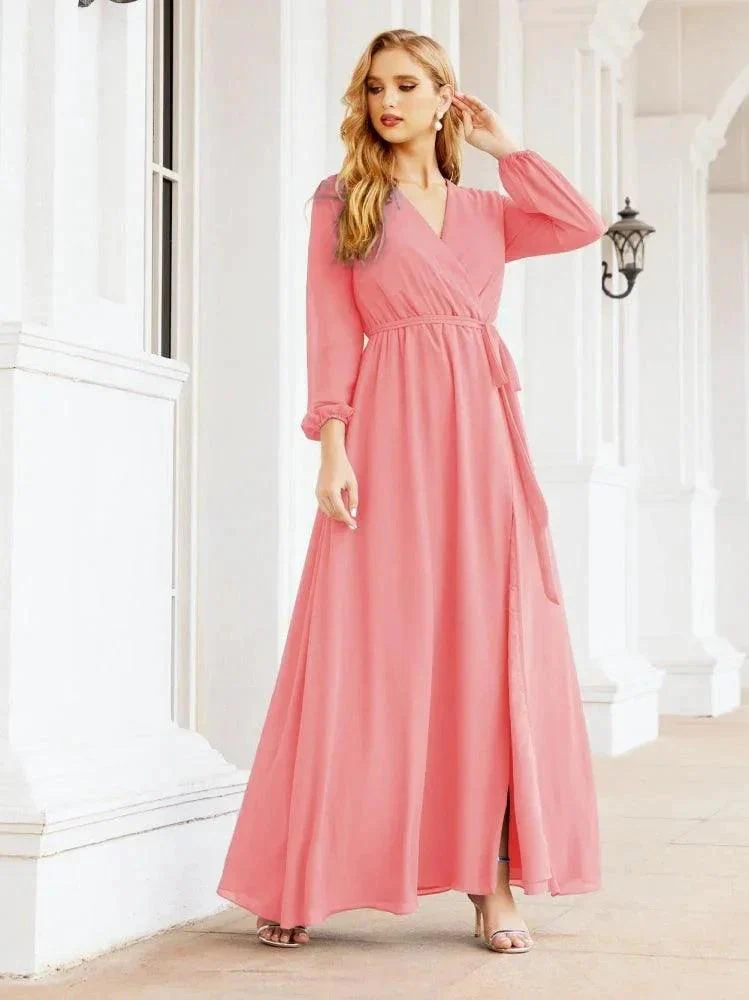 Sunnderly Women's Chiffon Bridesmaid Dress A line Long Sleeves Formal Evening Prom Gown for Wedding Guest SY28032 - Image 88