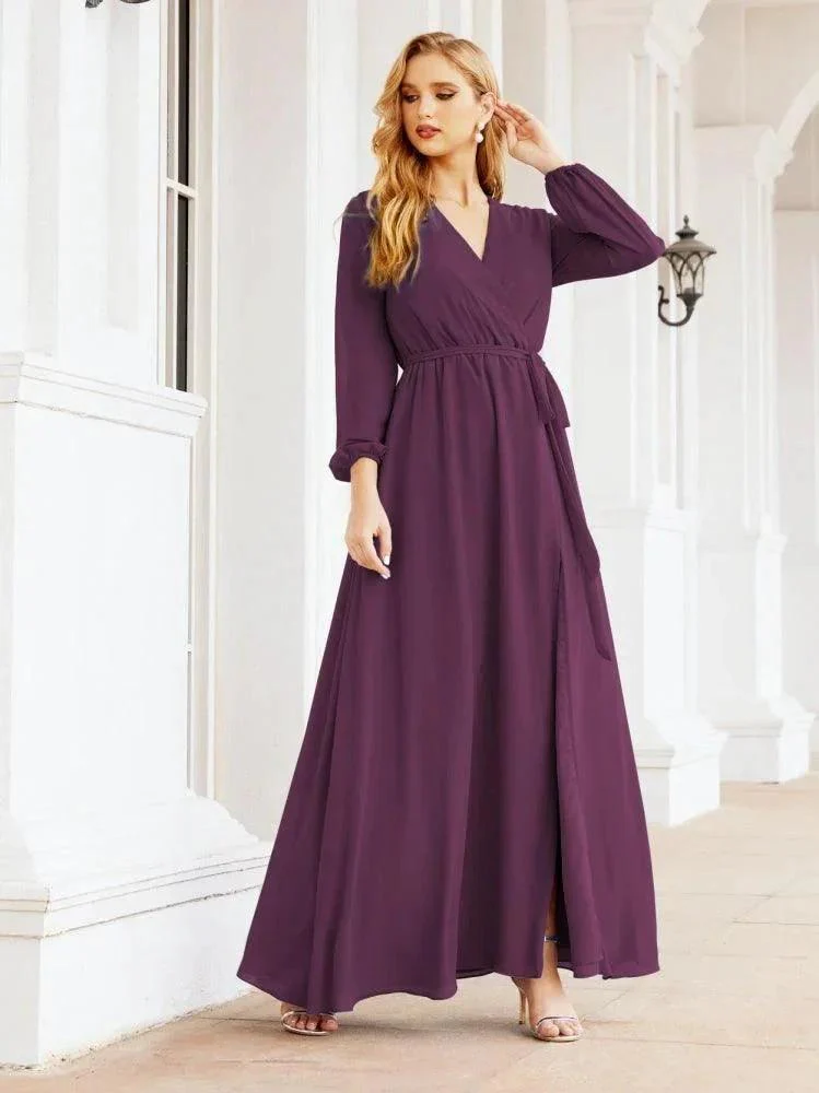 Sunnderly Women's Chiffon Bridesmaid Dress A line Long Sleeves Formal Evening Prom Gown for Wedding Guest SY28032 - Image 91