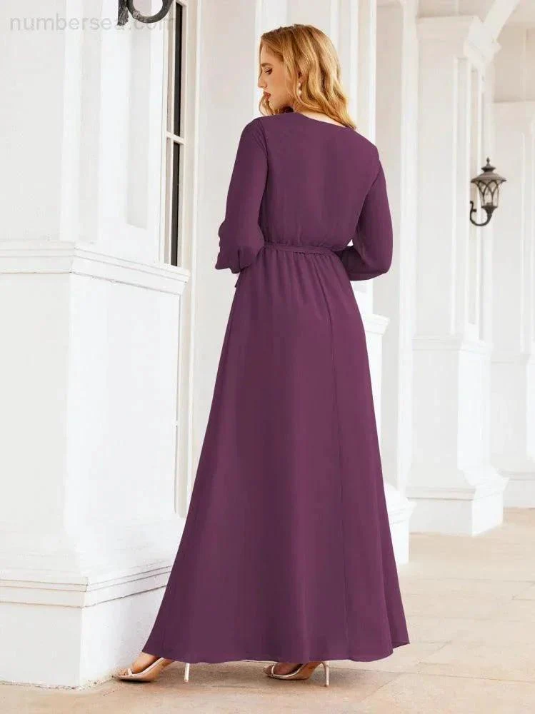 Sunnderly Women's Chiffon Bridesmaid Dress A line Long Sleeves Formal Evening Prom Gown for Wedding Guest SY28032 - Image 92