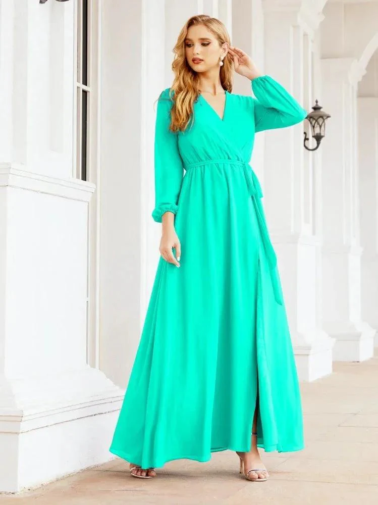 Sunnderly Women's Chiffon Bridesmaid Dress A line Long Sleeves Formal Evening Prom Gown for Wedding Guest SY28032 - Image 94