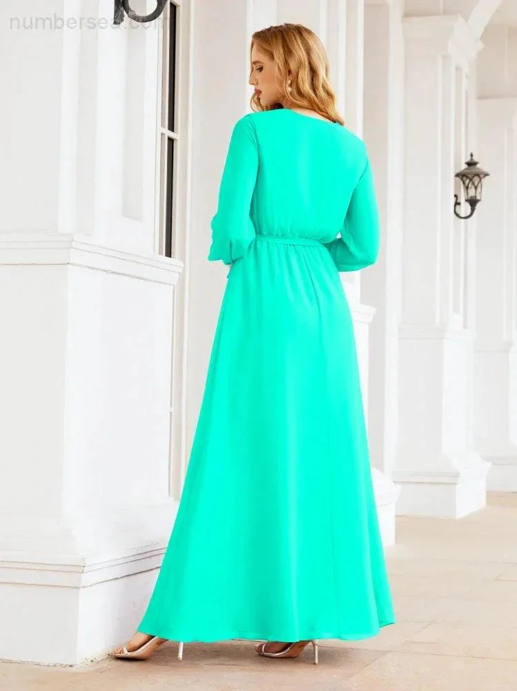 Sunnderly Women's Chiffon Bridesmaid Dress A line Long Sleeves Formal Evening Prom Gown for Wedding Guest SY28032 - Image 95