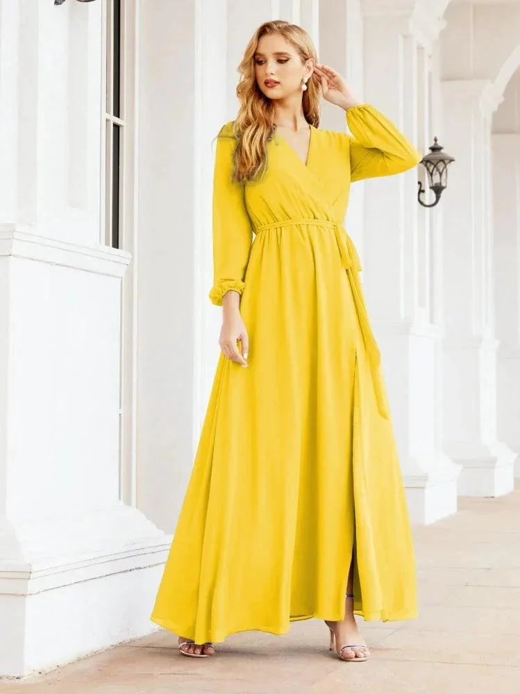 Sunnderly Women's Chiffon Bridesmaid Dress A line Long Sleeves Formal Evening Prom Gown for Wedding Guest SY28032 - Image 97
