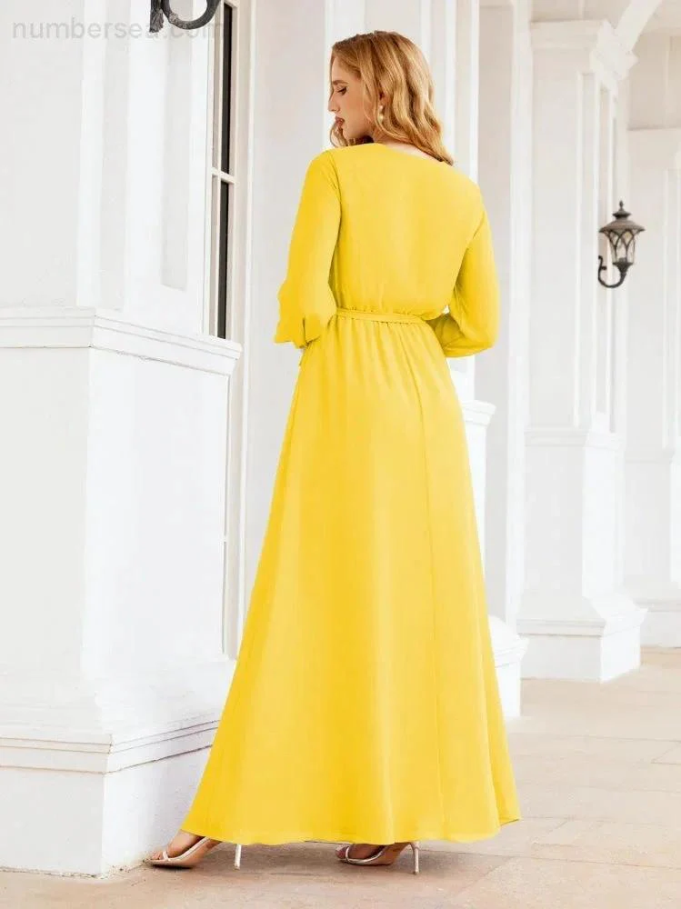 Sunnderly Women's Chiffon Bridesmaid Dress A line Long Sleeves Formal Evening Prom Gown for Wedding Guest SY28032 - Image 98