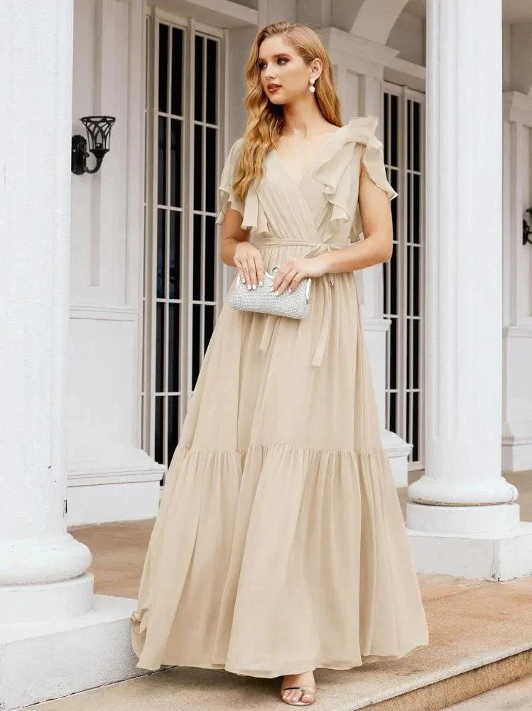 Numbersea Women's Open Back Formal Evening Party Prom Gowns V-Neck Long Chiffon Bridesmaid Dresses with Waist Belt 28038 - Image 103
