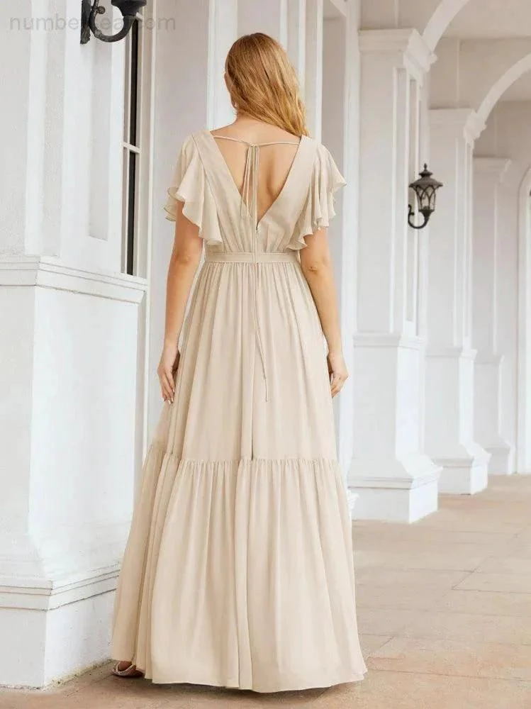 Numbersea Women's Open Back Formal Evening Party Prom Gowns V-Neck Long Chiffon Bridesmaid Dresses with Waist Belt 28038 - Image 104