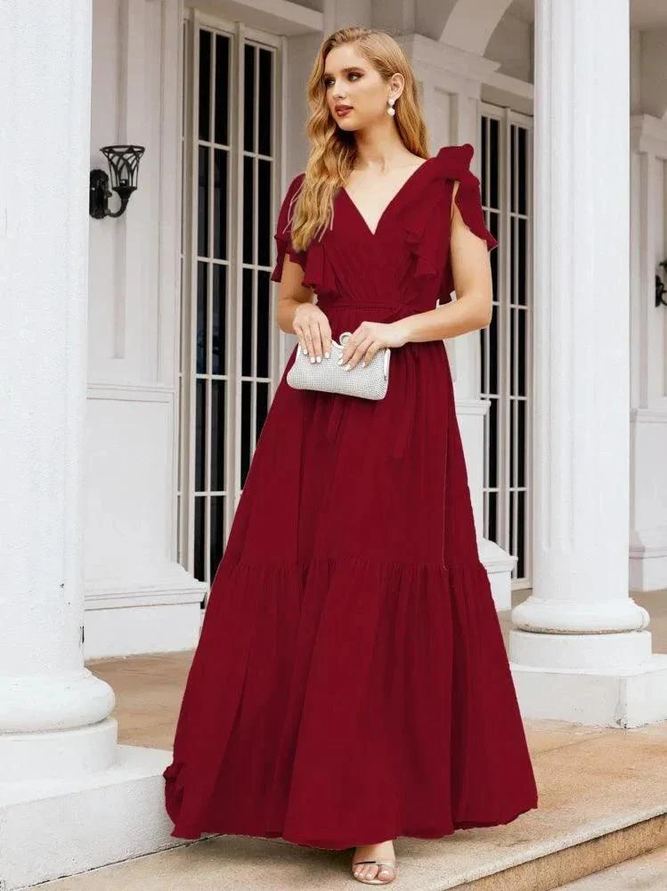 Numbersea Women's Open Back Formal Evening Party Prom Gowns V-Neck Long Chiffon Bridesmaid Dresses with Waist Belt 28038 - Image 121