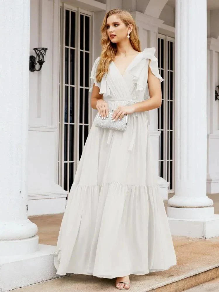 Numbersea Women's Open Back Formal Evening Party Prom Gowns V-Neck Long Chiffon Bridesmaid Dresses with Waist Belt 28038 - Image 124
