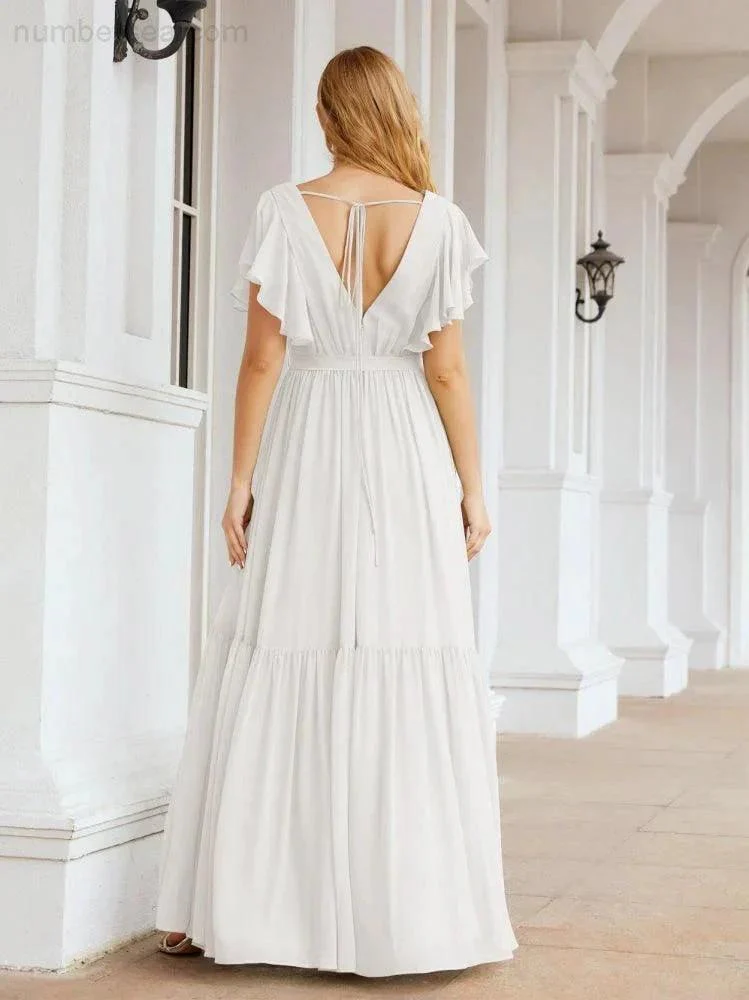 Numbersea Women's Open Back Formal Evening Party Prom Gowns V-Neck Long Chiffon Bridesmaid Dresses with Waist Belt 28038 - Image 125