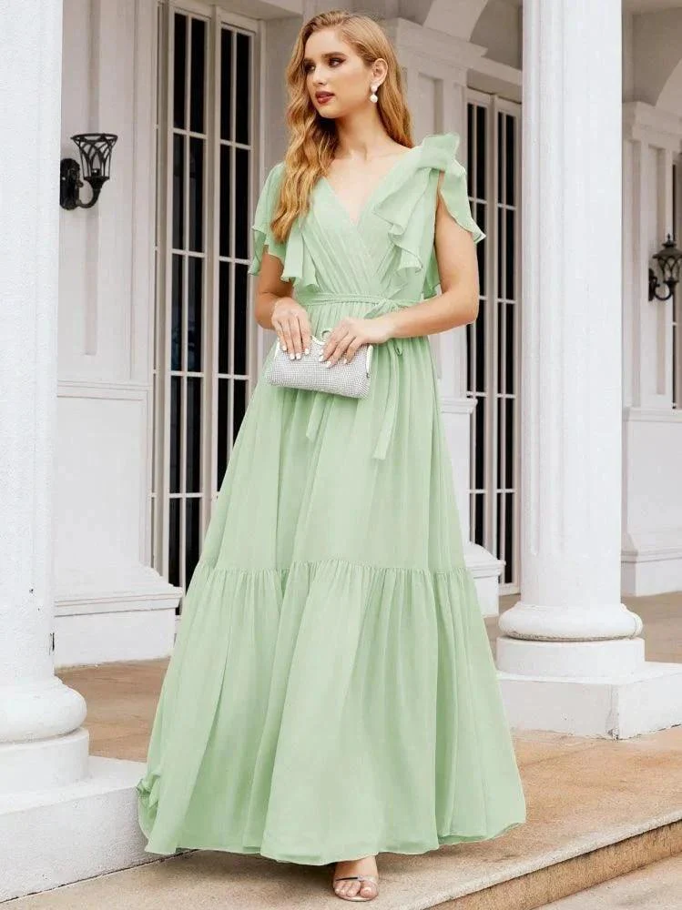 Numbersea Women's Open Back Formal Evening Party Prom Gowns V-Neck Long Chiffon Bridesmaid Dresses with Waist Belt 28038 - Image 13