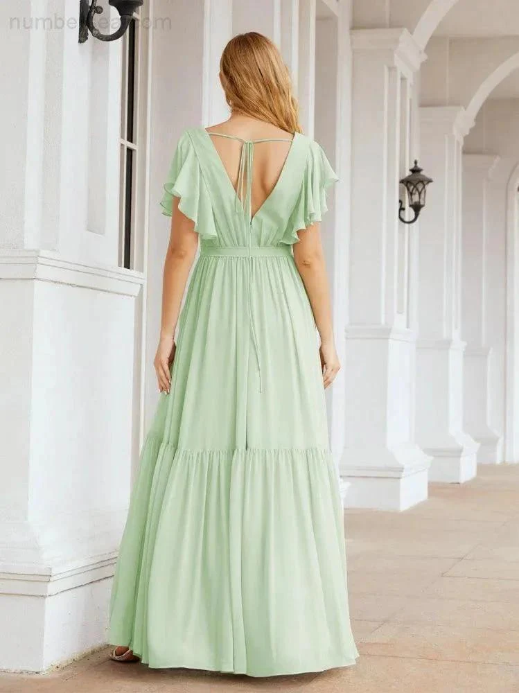 Numbersea Women's Open Back Formal Evening Party Prom Gowns V-Neck Long Chiffon Bridesmaid Dresses with Waist Belt 28038 - Image 14