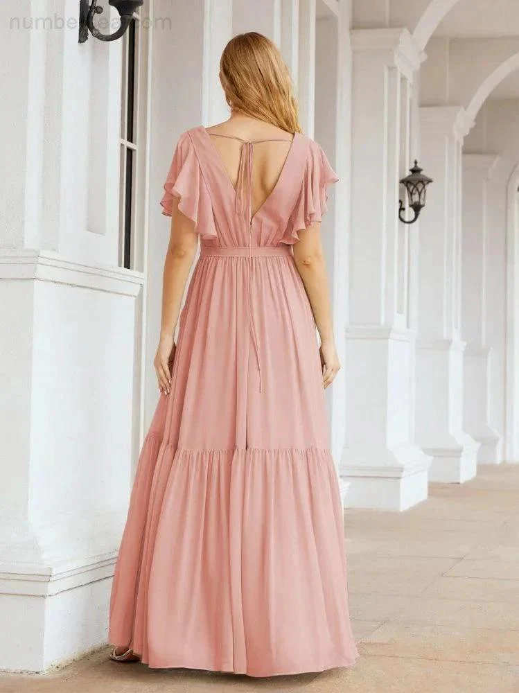 Numbersea Women's Open Back Formal Evening Party Prom Gowns V-Neck Long Chiffon Bridesmaid Dresses with Waist Belt 28038 - Image 17