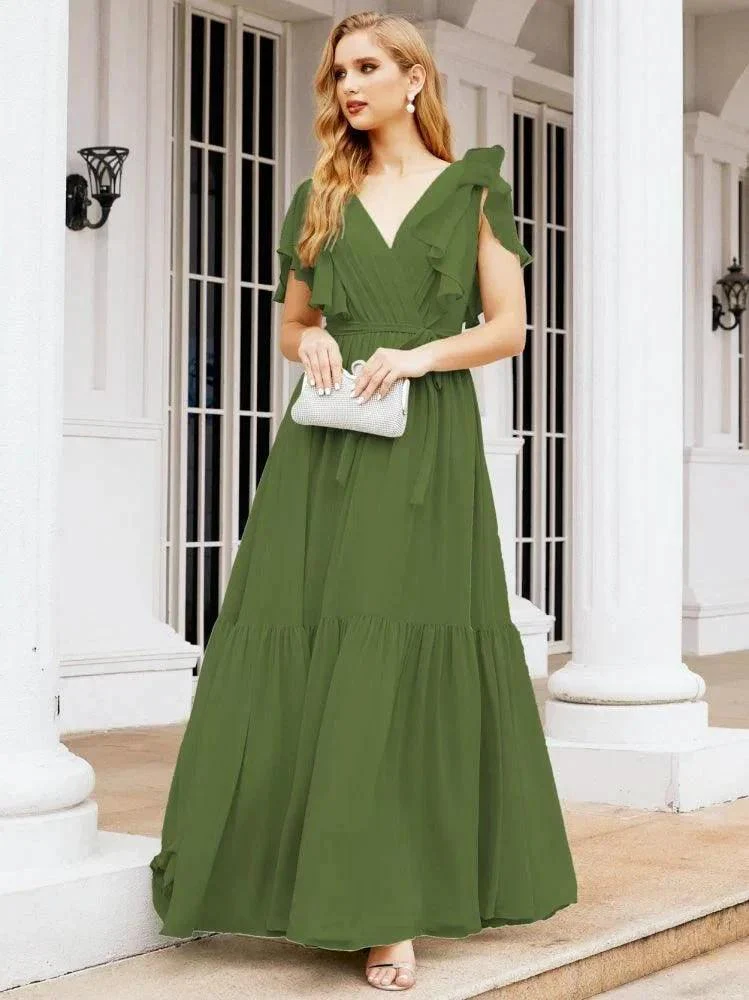 Numbersea Women's Open Back Formal Evening Party Prom Gowns V-Neck Long Chiffon Bridesmaid Dresses with Waist Belt 28038 - Image 19