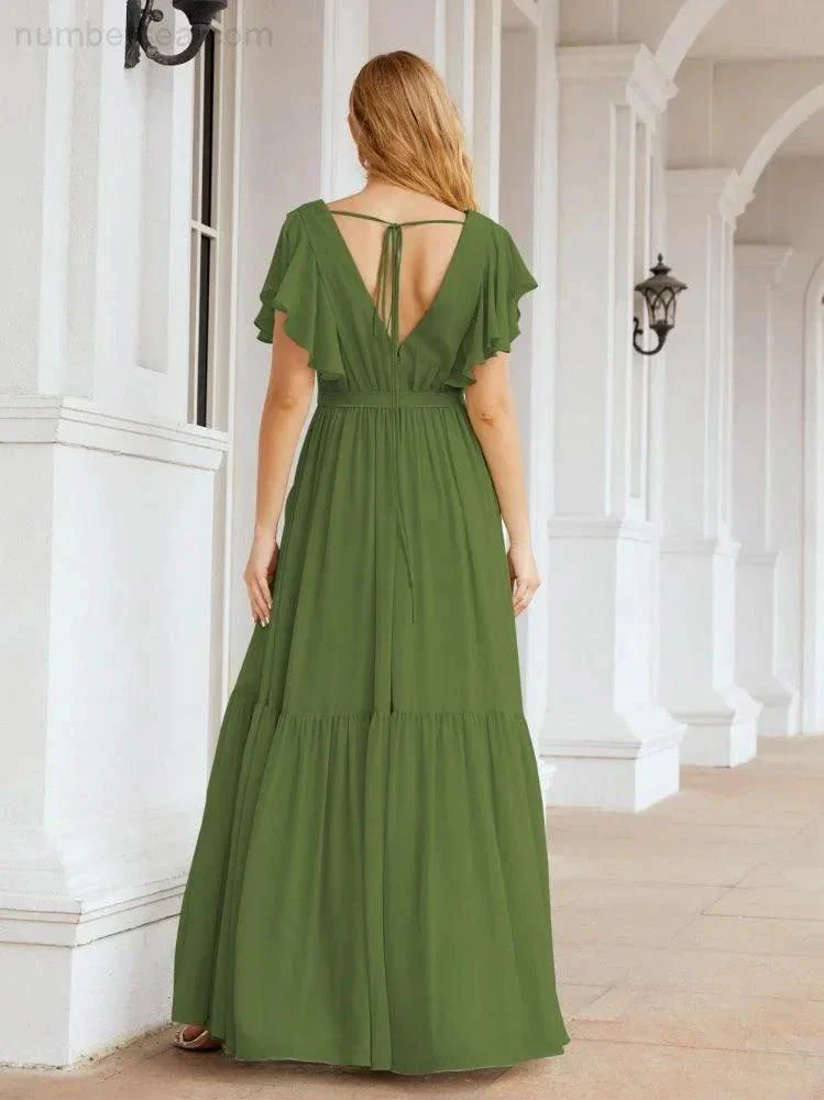 Numbersea Women's Open Back Formal Evening Party Prom Gowns V-Neck Long Chiffon Bridesmaid Dresses with Waist Belt 28038 - Image 20