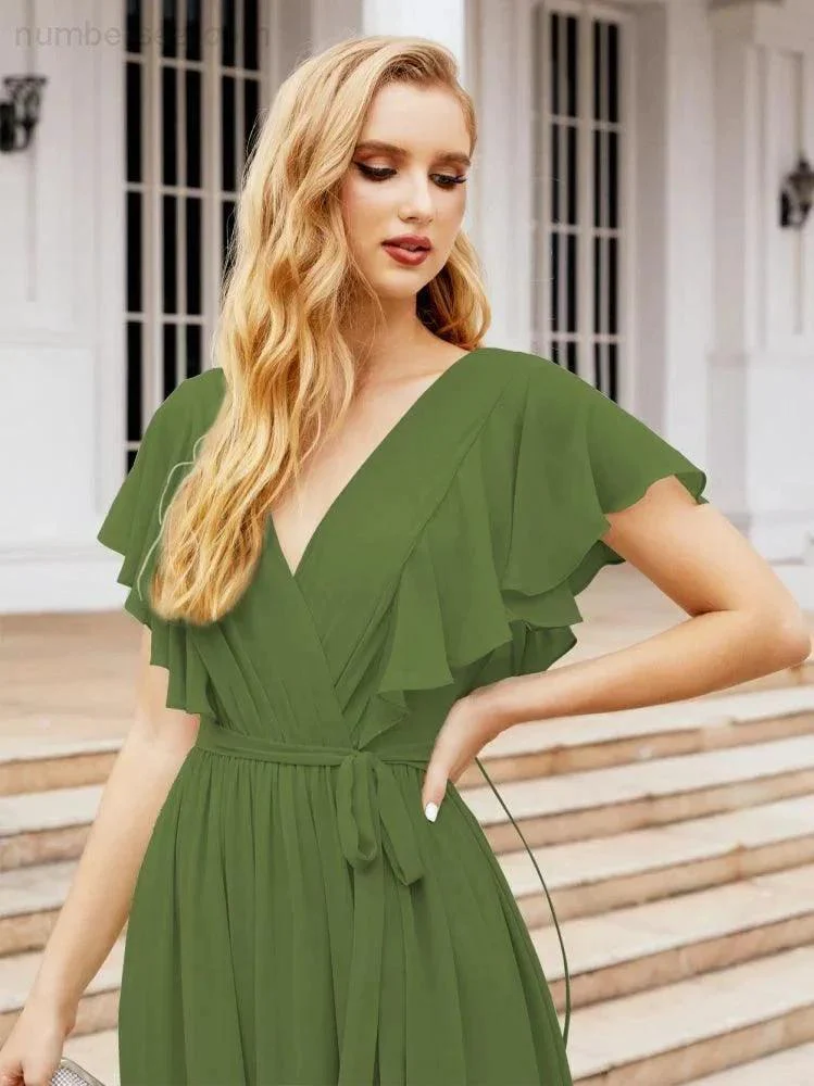 Numbersea Women's Open Back Formal Evening Party Prom Gowns V-Neck Long Chiffon Bridesmaid Dresses with Waist Belt 28038 - Image 21