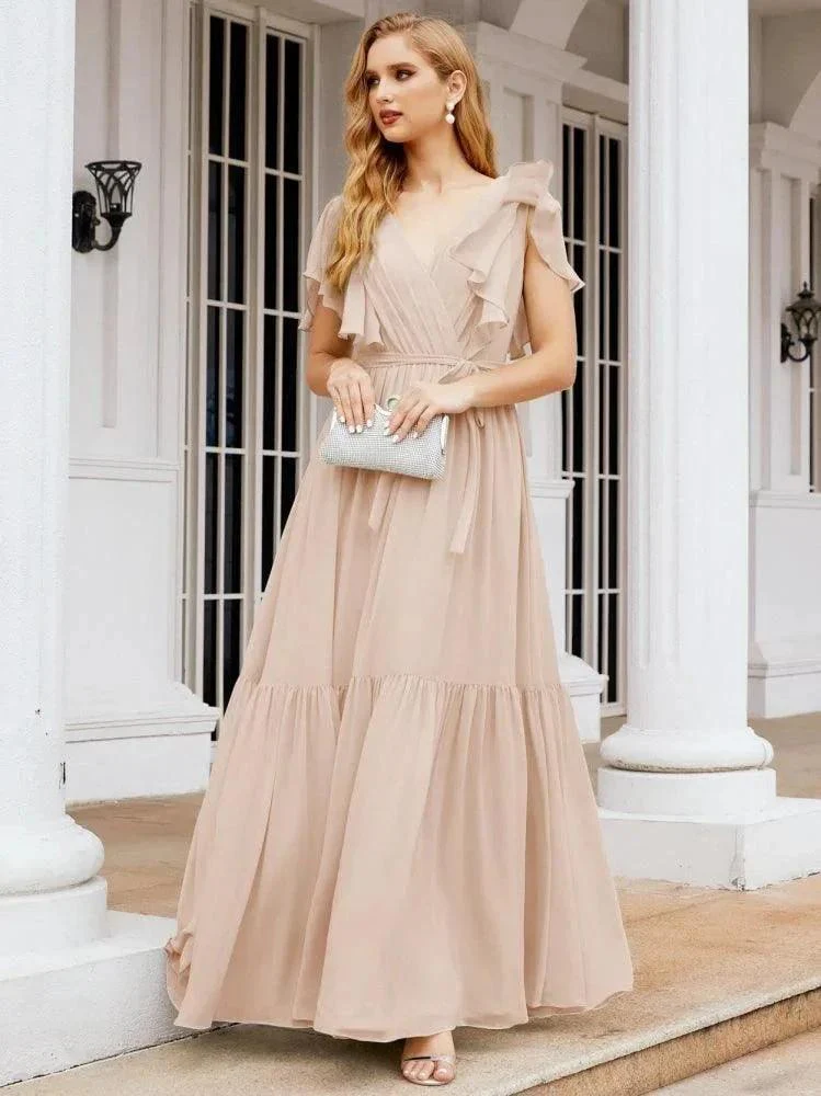 Numbersea Women's Open Back Formal Evening Party Prom Gowns V-Neck Long Chiffon Bridesmaid Dresses with Waist Belt 28038 - Image 22
