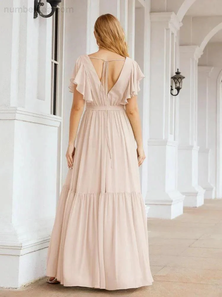Numbersea Women's Open Back Formal Evening Party Prom Gowns V-Neck Long Chiffon Bridesmaid Dresses with Waist Belt 28038 - Image 23