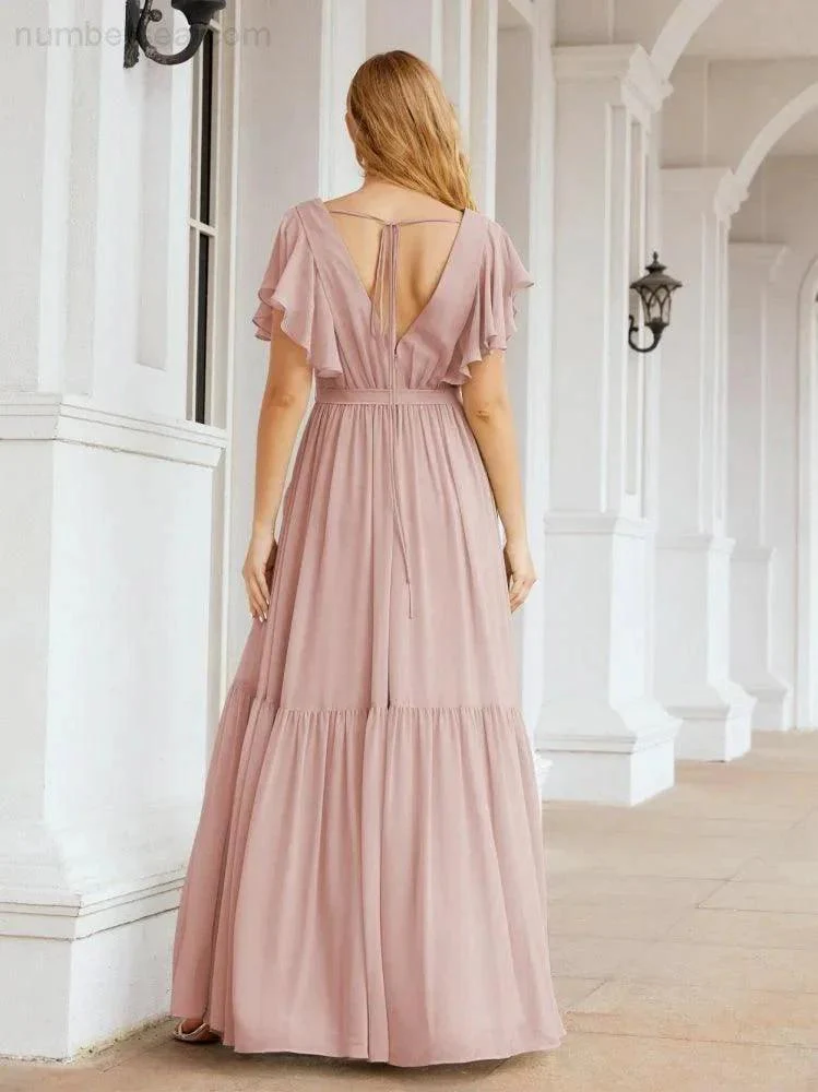 Numbersea Women's Open Back Formal Evening Party Prom Gowns V-Neck Long Chiffon Bridesmaid Dresses with Waist Belt 28038 - Image 26