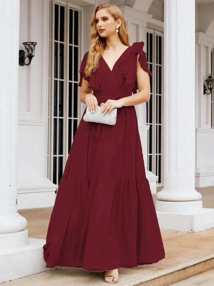 Numbersea Women's Open Back Formal Evening Party Prom Gowns V-Neck Long Chiffon Bridesmaid Dresses with Waist Belt 28038 - Image 34