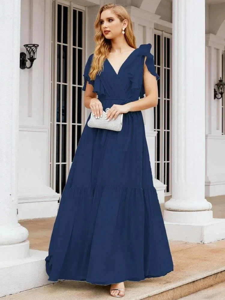 Numbersea Women's Open Back Formal Evening Party Prom Gowns V-Neck Long Chiffon Bridesmaid Dresses with Waist Belt 28038 - Image 37