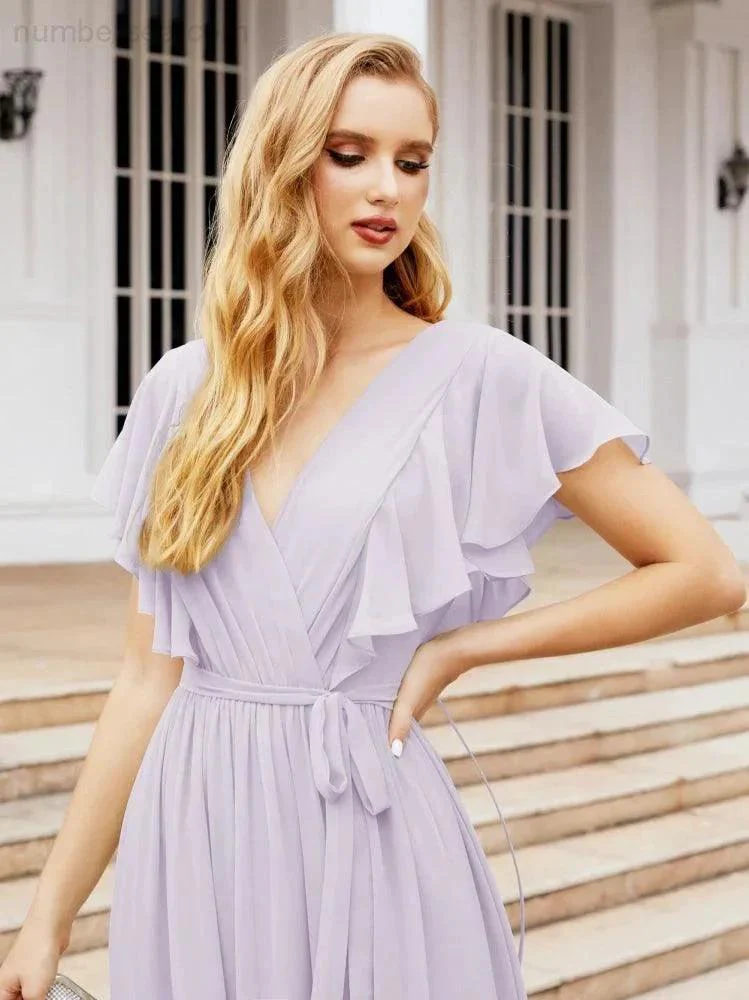 Numbersea Women's Open Back Formal Evening Party Prom Gowns V-Neck Long Chiffon Bridesmaid Dresses with Waist Belt 28038 - Image 42