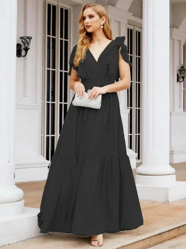 Numbersea Women's Open Back Formal Evening Party Prom Gowns V-Neck Long Chiffon Bridesmaid Dresses with Waist Belt 28038 - Image 43