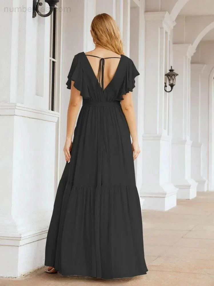 Numbersea Women's Open Back Formal Evening Party Prom Gowns V-Neck Long Chiffon Bridesmaid Dresses with Waist Belt 28038 - Image 44