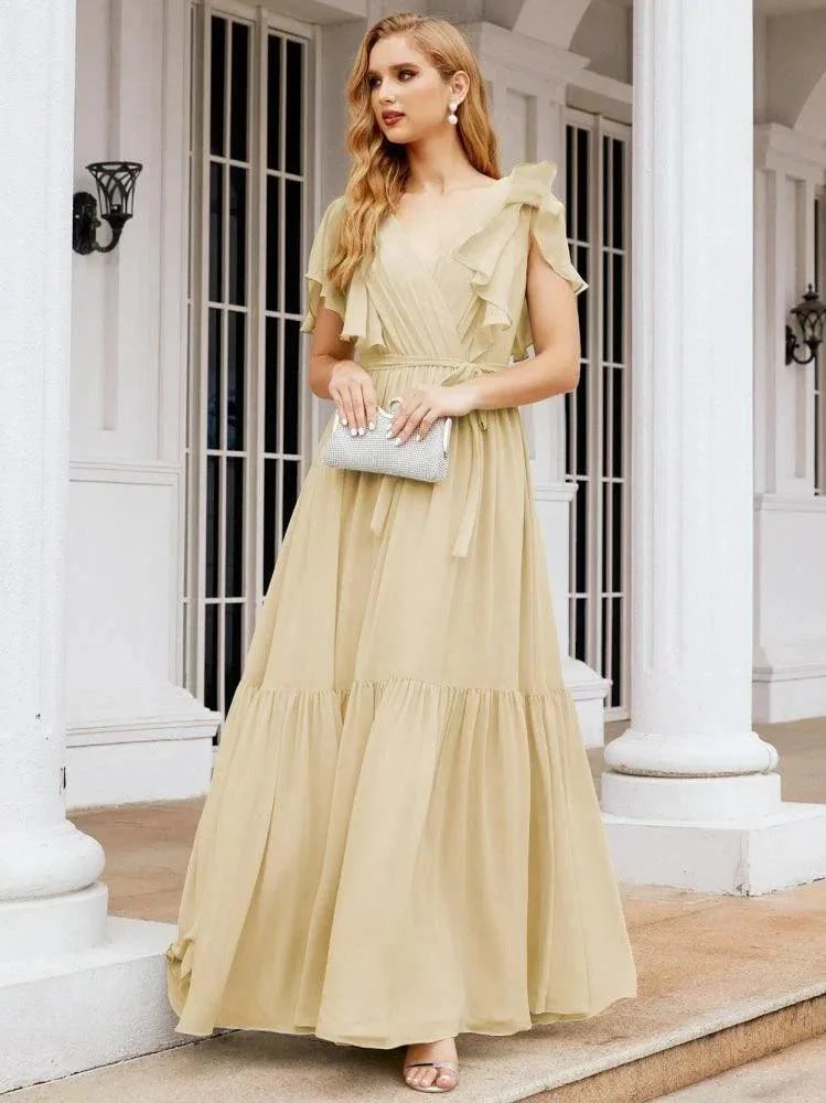 Numbersea Women's Open Back Formal Evening Party Prom Gowns V-Neck Long Chiffon Bridesmaid Dresses with Waist Belt 28038 - Image 46