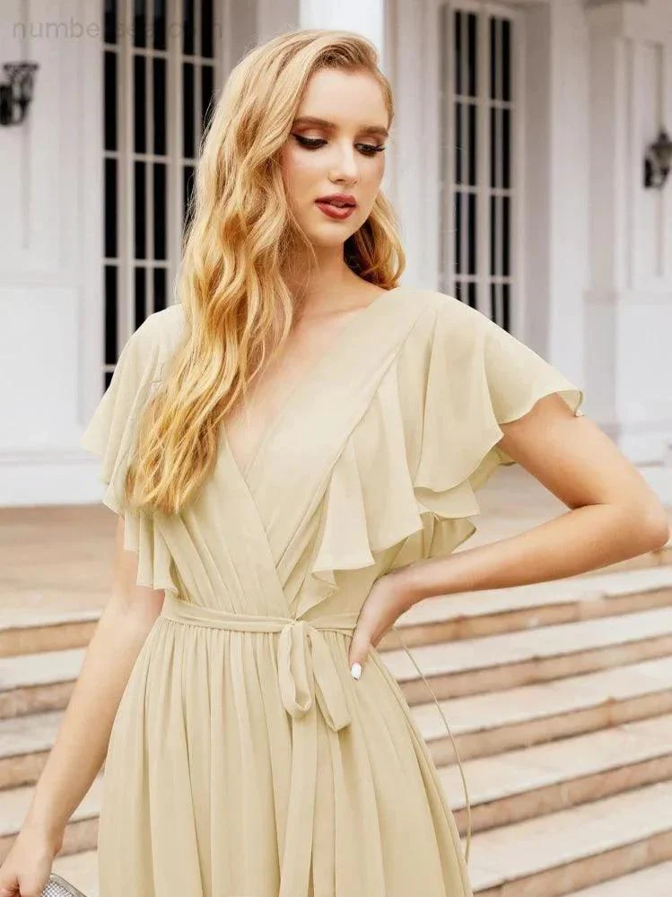 Numbersea Women's Open Back Formal Evening Party Prom Gowns V-Neck Long Chiffon Bridesmaid Dresses with Waist Belt 28038 - Image 48
