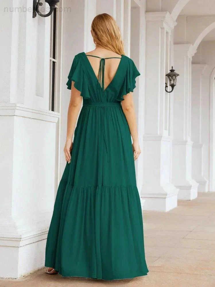 Numbersea Women's Open Back Formal Evening Party Prom Gowns V-Neck Long Chiffon Bridesmaid Dresses with Waist Belt 28038 - Image 50