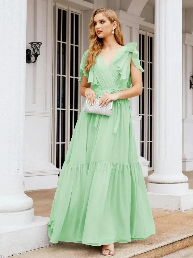Numbersea Women's Open Back Formal Evening Party Prom Gowns V-Neck Long Chiffon Bridesmaid Dresses with Waist Belt 28038 - Image 64