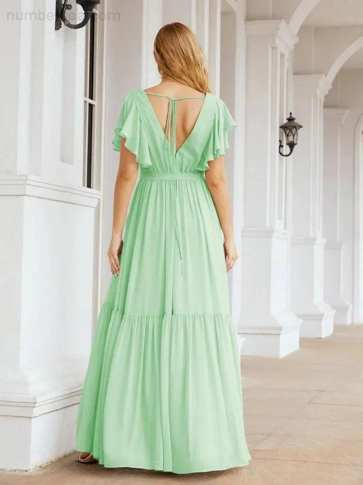 Numbersea Women's Open Back Formal Evening Party Prom Gowns V-Neck Long Chiffon Bridesmaid Dresses with Waist Belt 28038 - Image 65