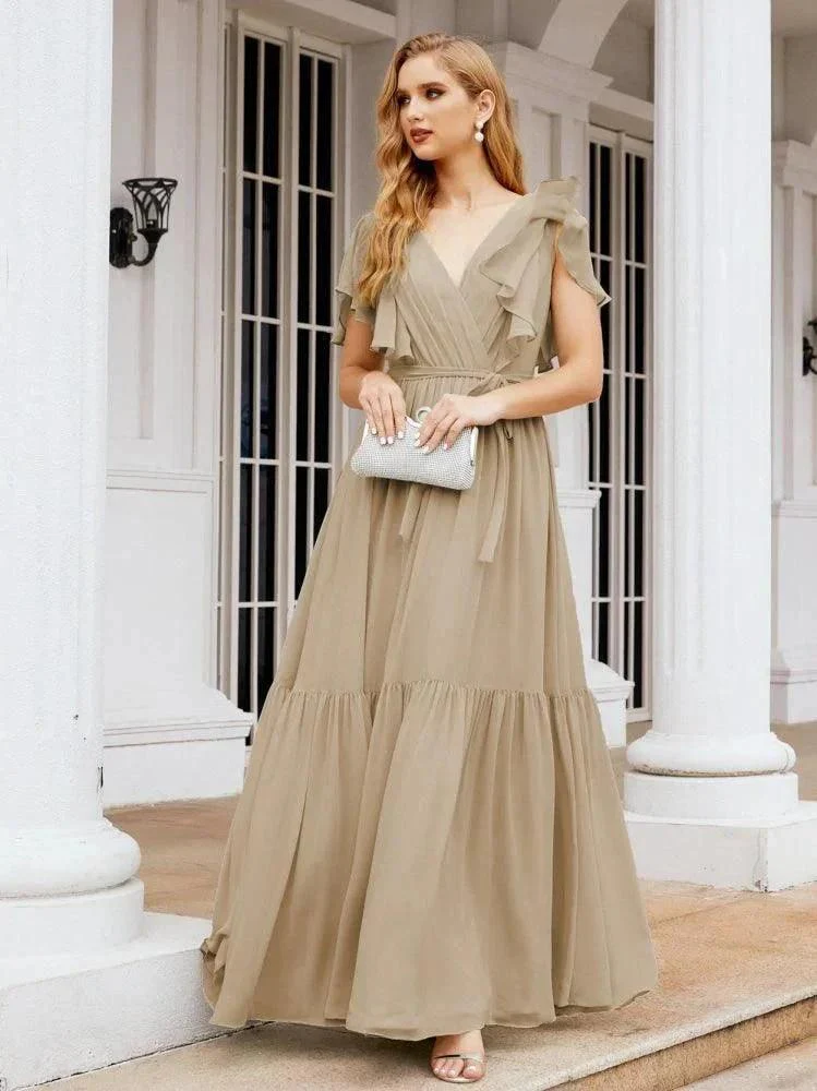 Numbersea Women's Open Back Formal Evening Party Prom Gowns V-Neck Long Chiffon Bridesmaid Dresses with Waist Belt 28038 - Image 70