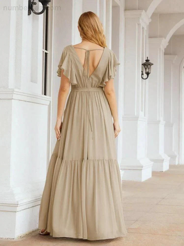 Numbersea Women's Open Back Formal Evening Party Prom Gowns V-Neck Long Chiffon Bridesmaid Dresses with Waist Belt 28038 - Image 71