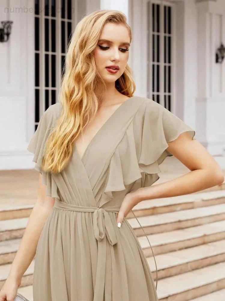 Numbersea Women's Open Back Formal Evening Party Prom Gowns V-Neck Long Chiffon Bridesmaid Dresses with Waist Belt 28038 - Image 72